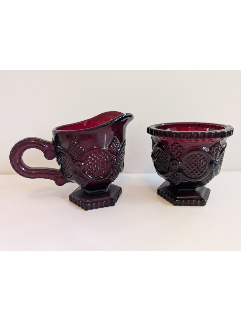 Vintage Ruby Red Avon 1876 Cape Cod Collection Creamer & Open Sugar Bowl